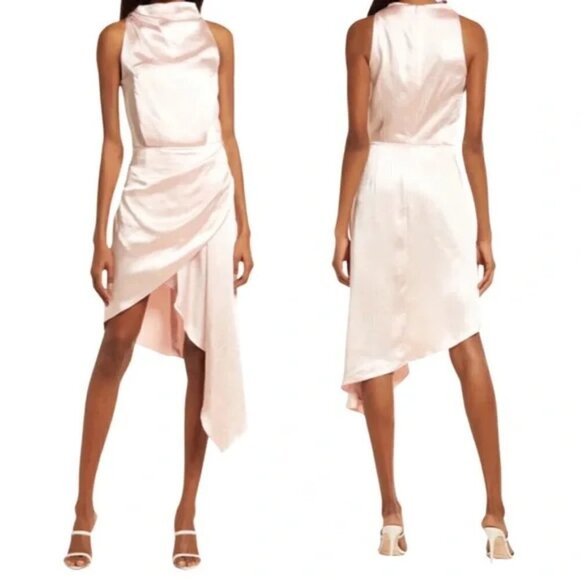 ELLIATT Alaia Asymmetric Satin Cocktail Dress in Blush Size Medium - Picture 1 of 10